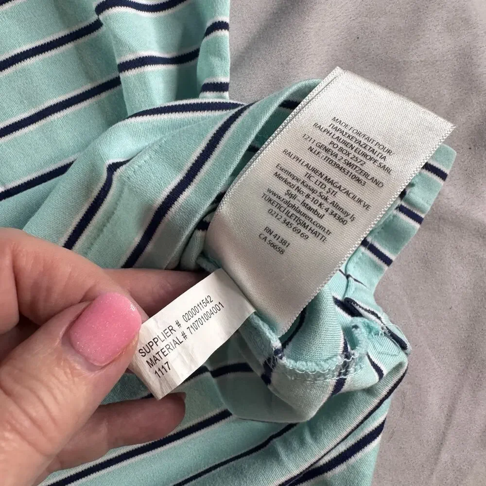 Polo Ralph Lauren Mens Large Blue Striped Polo Shirt Short Sleeve Cotton Classic